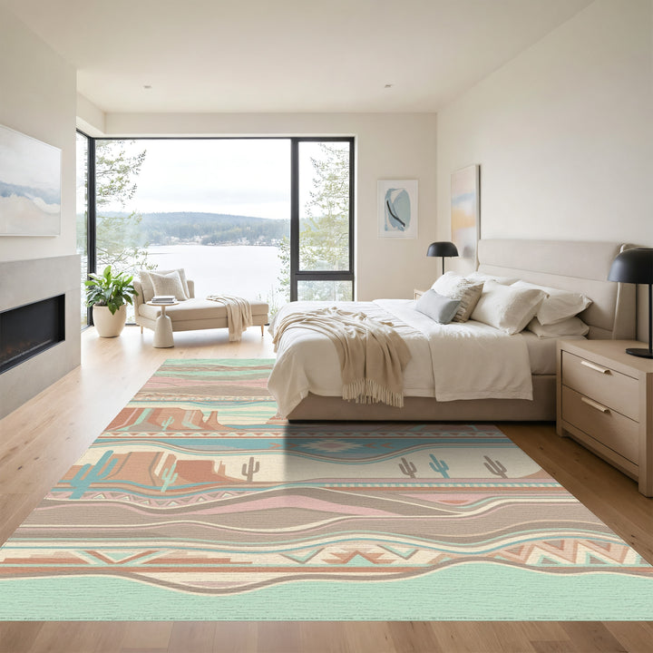 Southwestern Desert Landscape Sun Cacti Rug