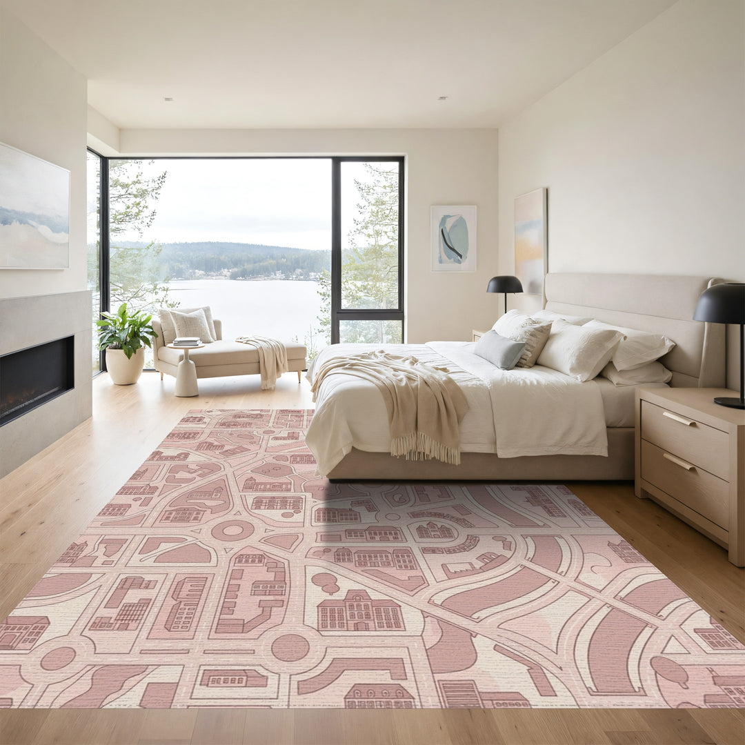 Blush Pink City Street Layout Rug