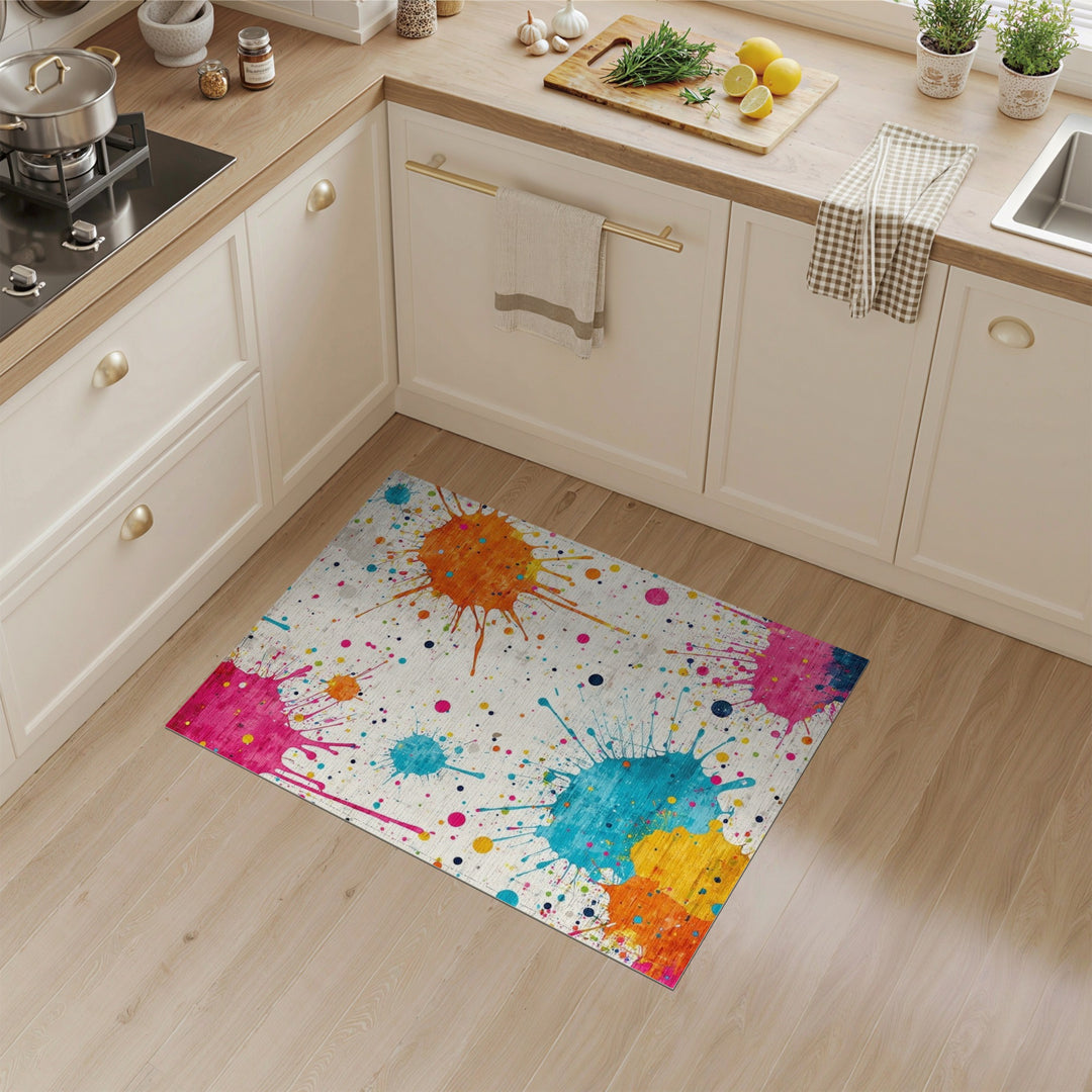 Vibrant Multi-Color Paint Splatter Area Rug