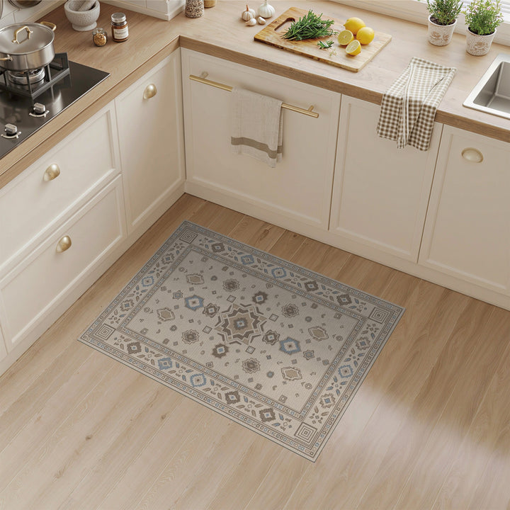 Beige and Neutral Beige Geometric Medallion Area Rug