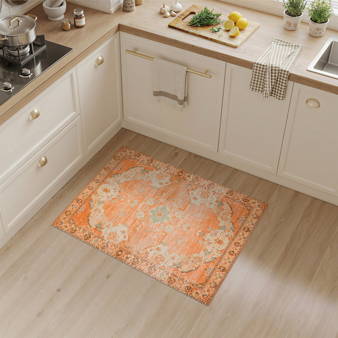 Orange Distressed Vintage Medallion Area Rug