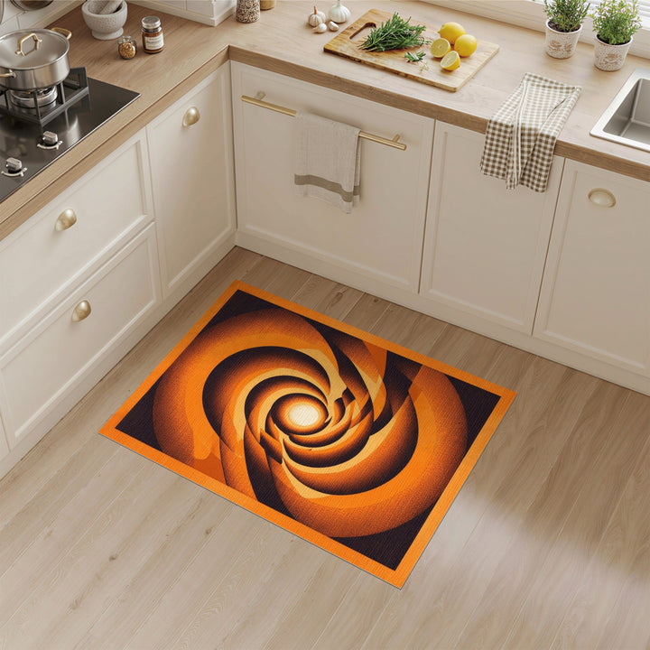 Geometric Modern Orange Vortex Swirl Area Rug