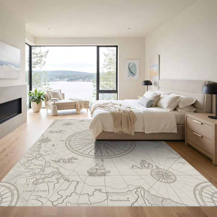 Nautical World Map Compass Roses Rug