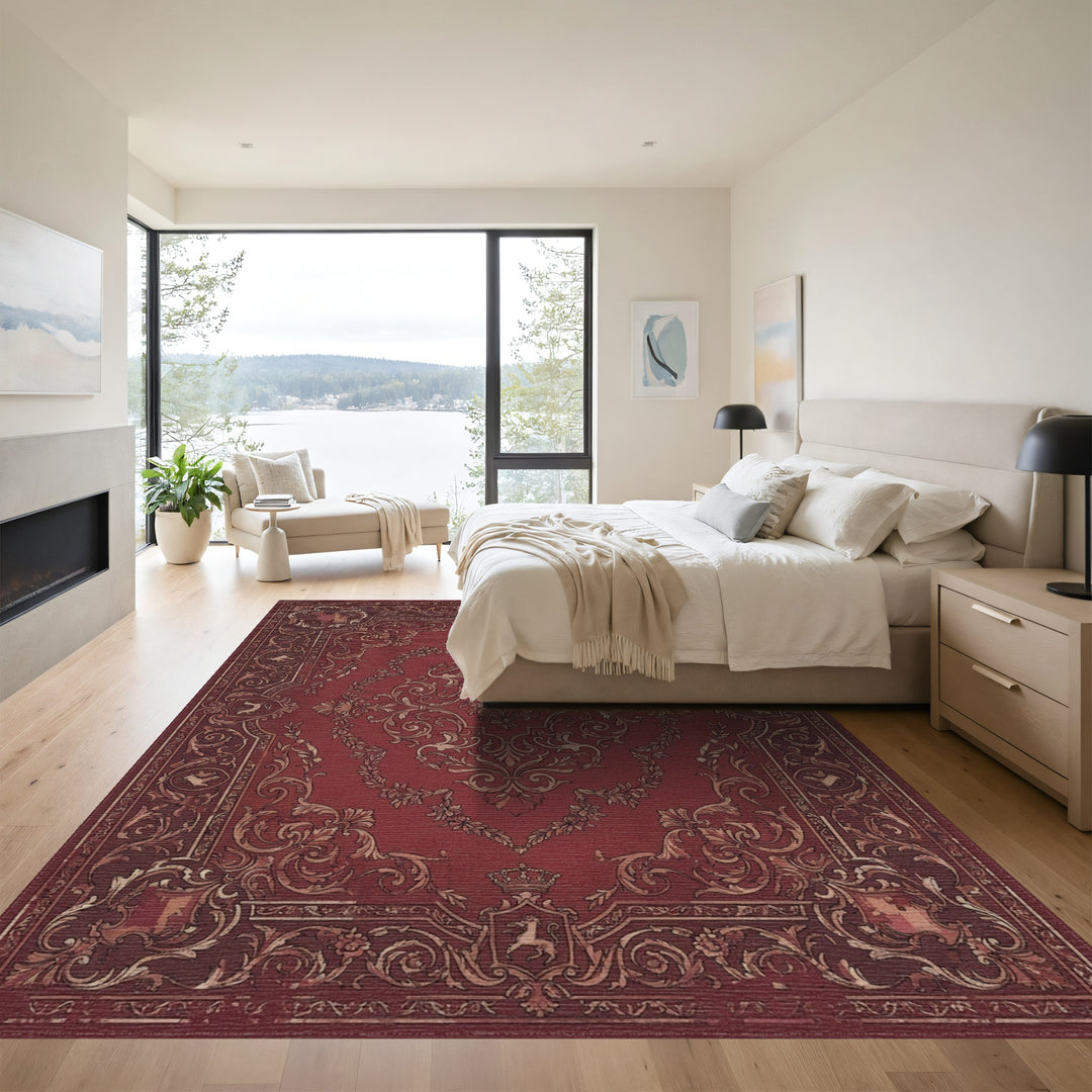 Rich Burgundy Vintage Scroll Medallion Rug