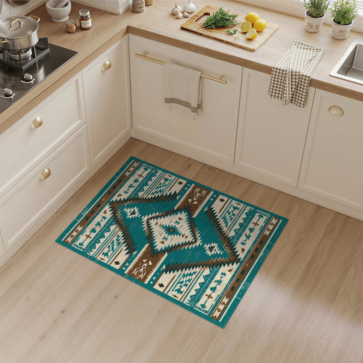 Southwestern Distressed Teal Southwestern Area Rug