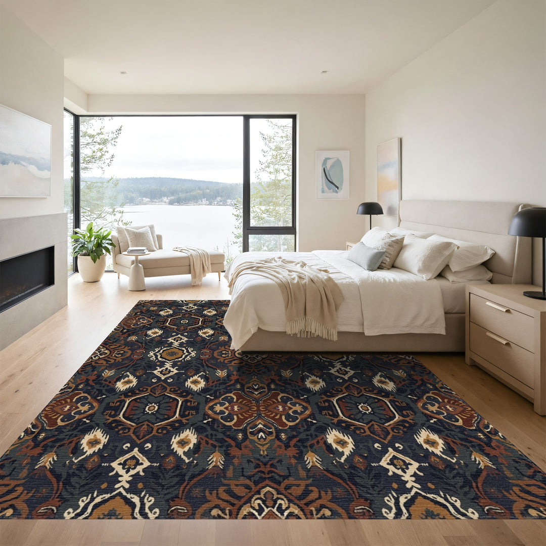 Ornate Earthy Jewel Tone Medallions Rug
