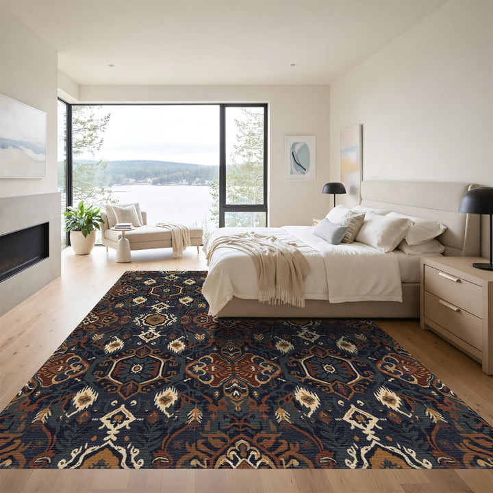 Ornate Earthy Jewel Tone Medallions Rug