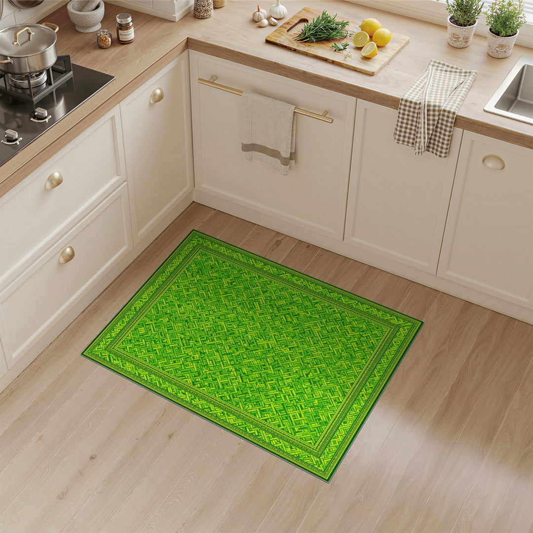 Geometric Modern Green Geometric Interlock Area Rug