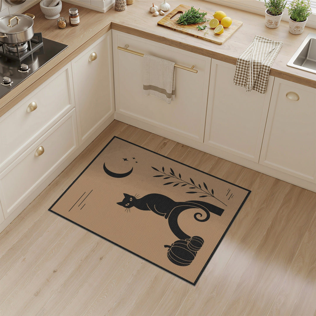 Brown and Tan Black Cat Pumpkin Moon Area Rug