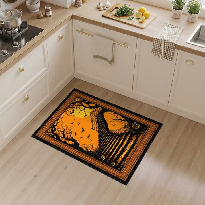 Orange Halloween Staircase Washable Area Rug