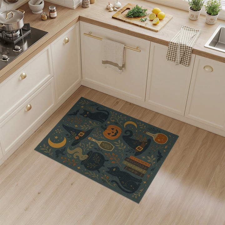 Magical Halloween Witch Cat Area Rug