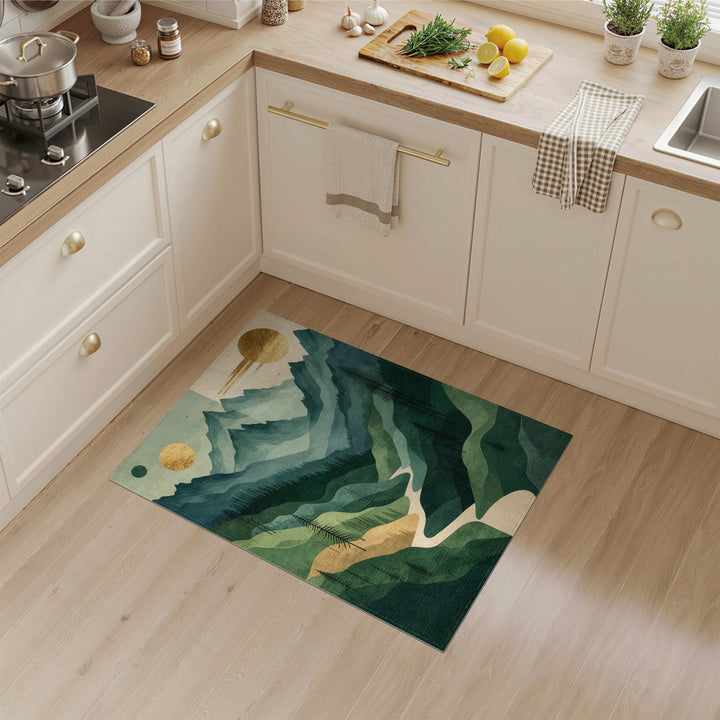 Green Mountain River Abstract Area Rug