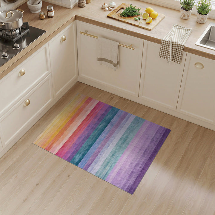 Multi-color and Patterns Rainbow Striped Multi-Color Area Rug