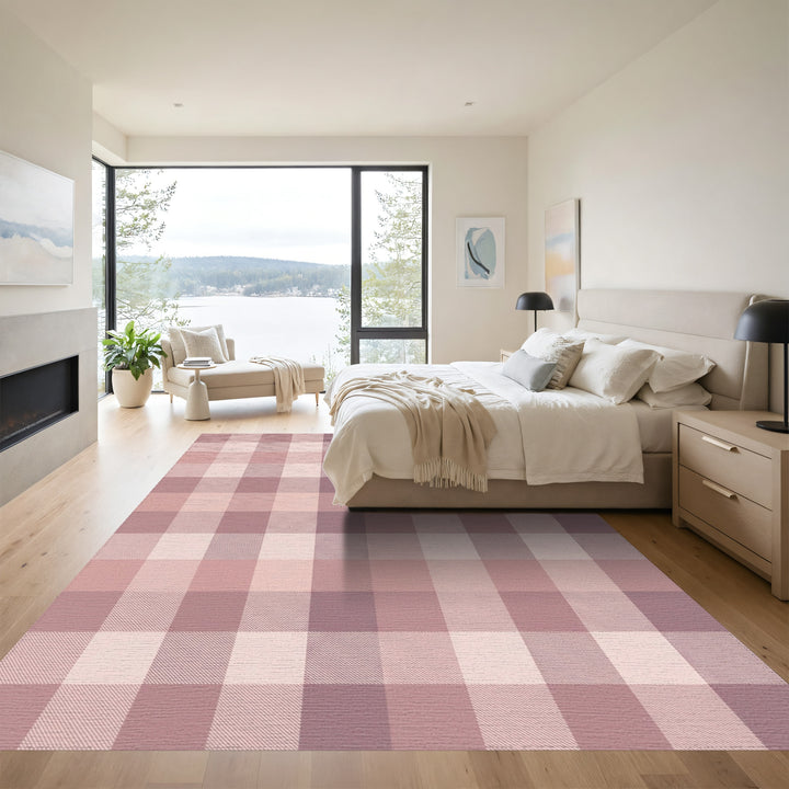 Soft Mauve Gingham Plaid Blanket Rug