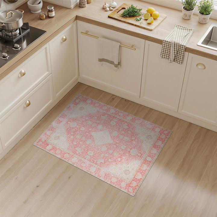 Blush Pink Floral Vintage Area Rug