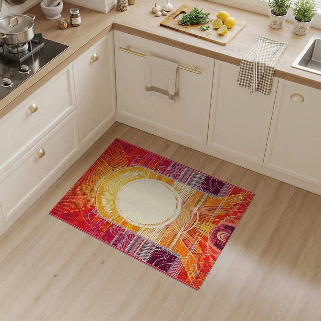 Radiant Sunburst Orange Geometric Rug