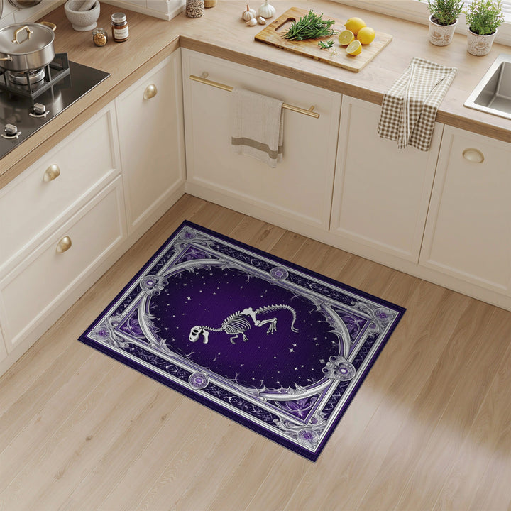 Starry Purple T-Rex Skeleton Area Rug