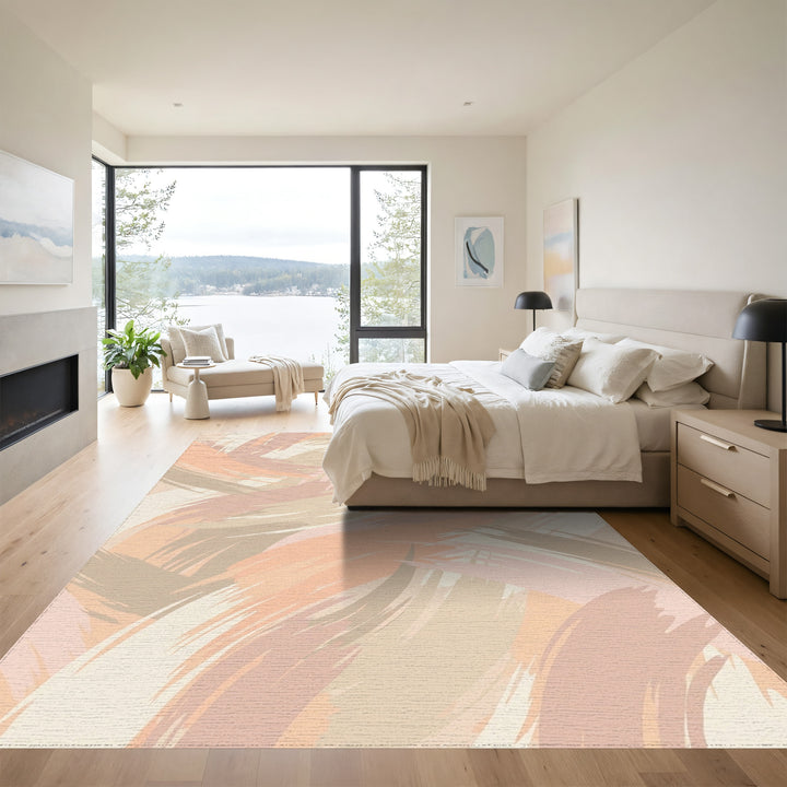 Soft Peach Abstract Brushstroke Rug