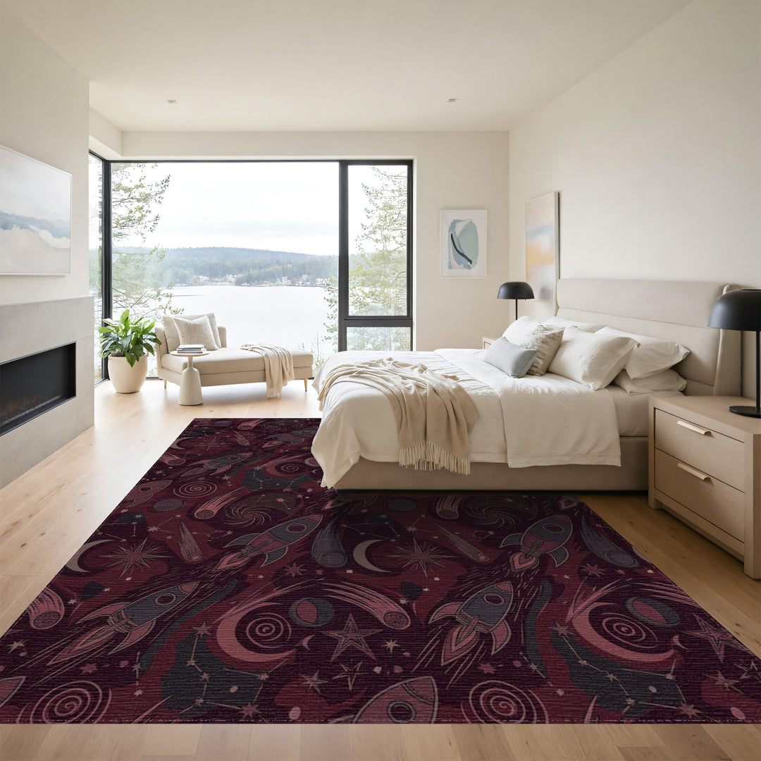 Cosmic Rockets Comets Moon Stars Rug