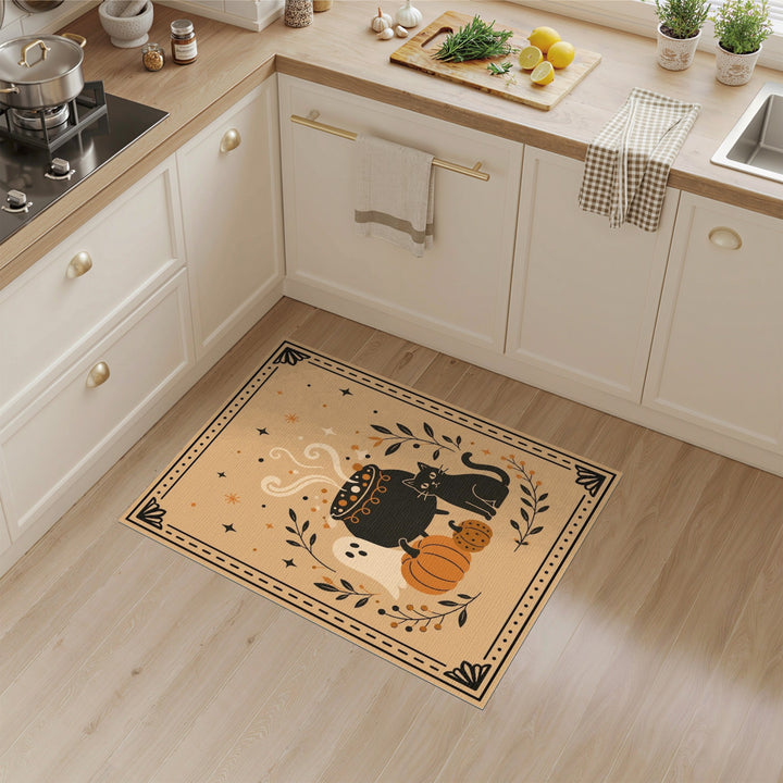 Halloween Cauldron Black Cat Area Rug