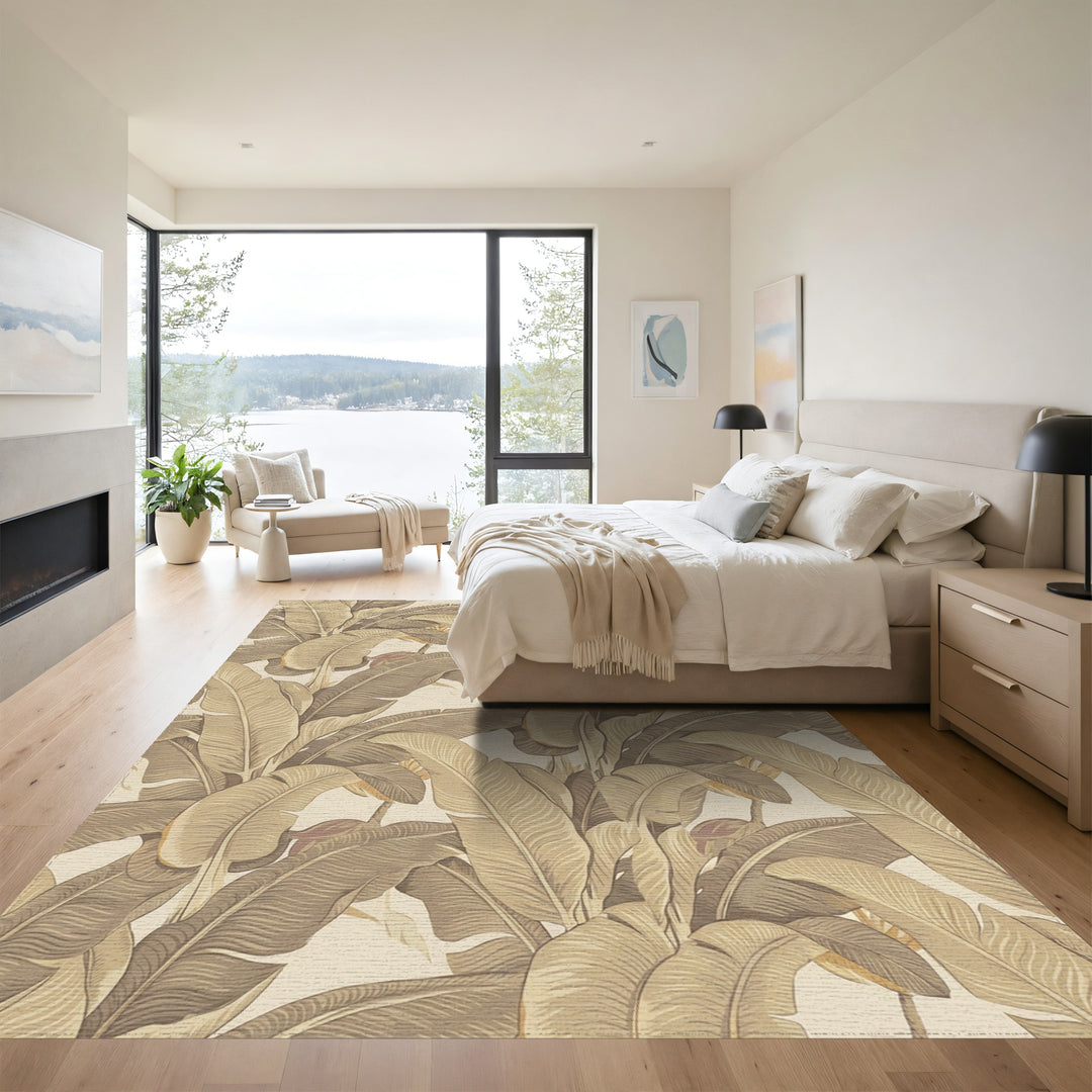 Earthy Toned Banana Leaf Tropical Rug