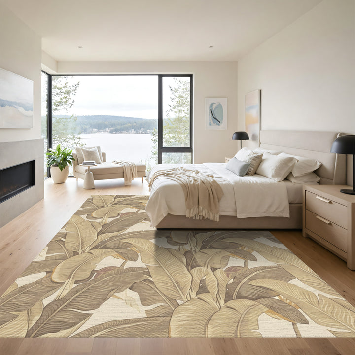 Earthy Toned Banana Leaf Tropical Rug