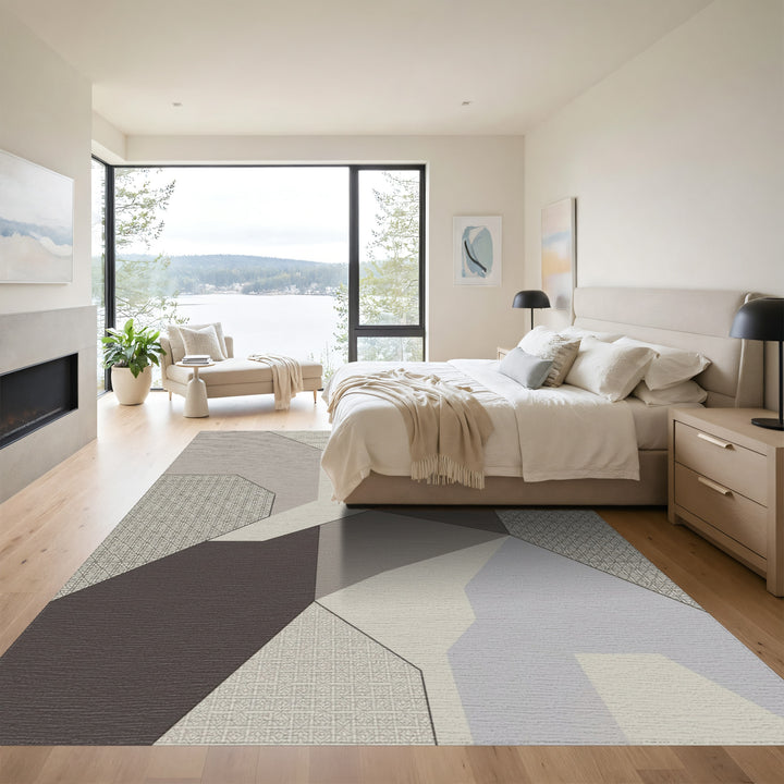 Neutral Toned Geometric Interlocking Shapes Rug