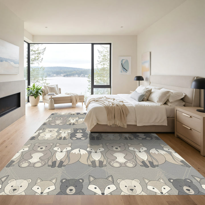 Woodland Forest Animals Neutral Palette Rug