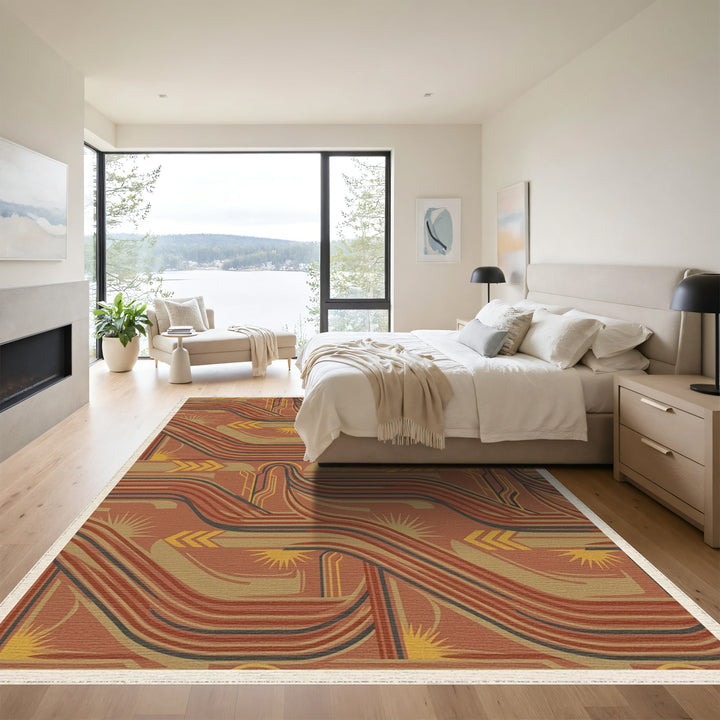 Terracotta Gold Yellow Abstract Stream Rug