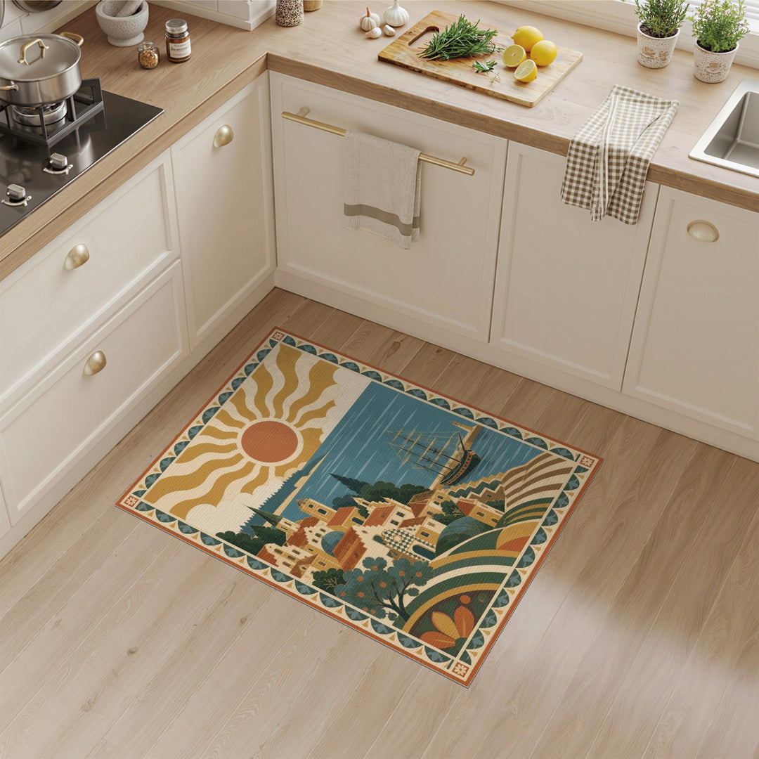 Coastal Mediterranean Harbor Area Rug
