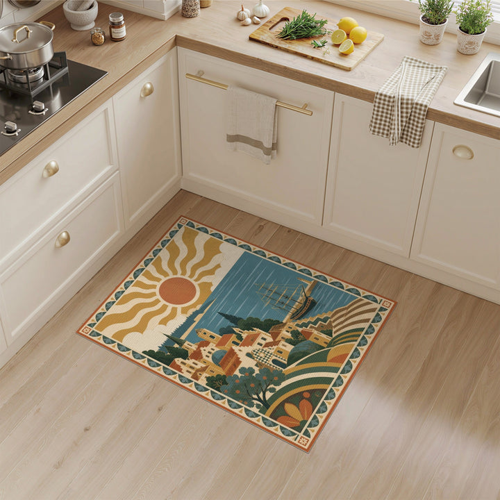 Coastal Mediterranean Harbor Area Rug