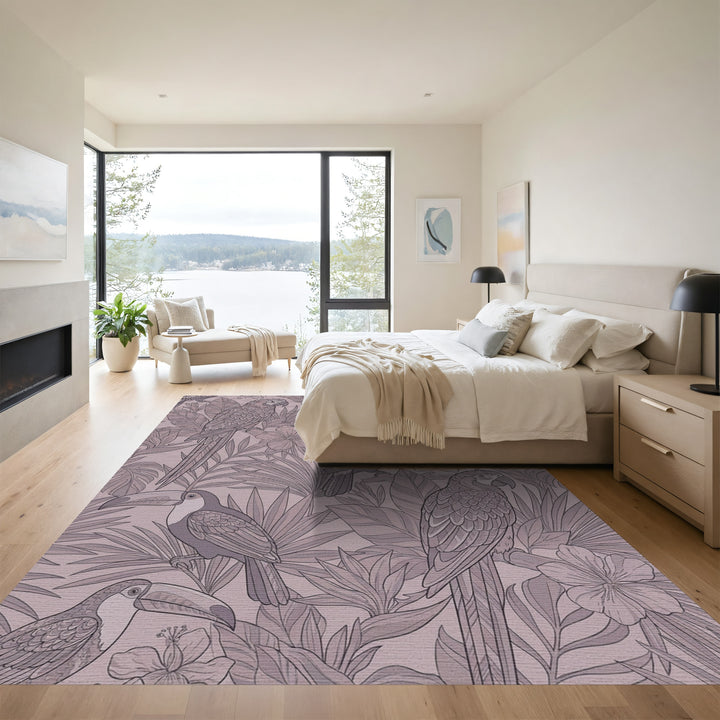 Tropical Jungle Macaw Toucan Lithograph Rug
