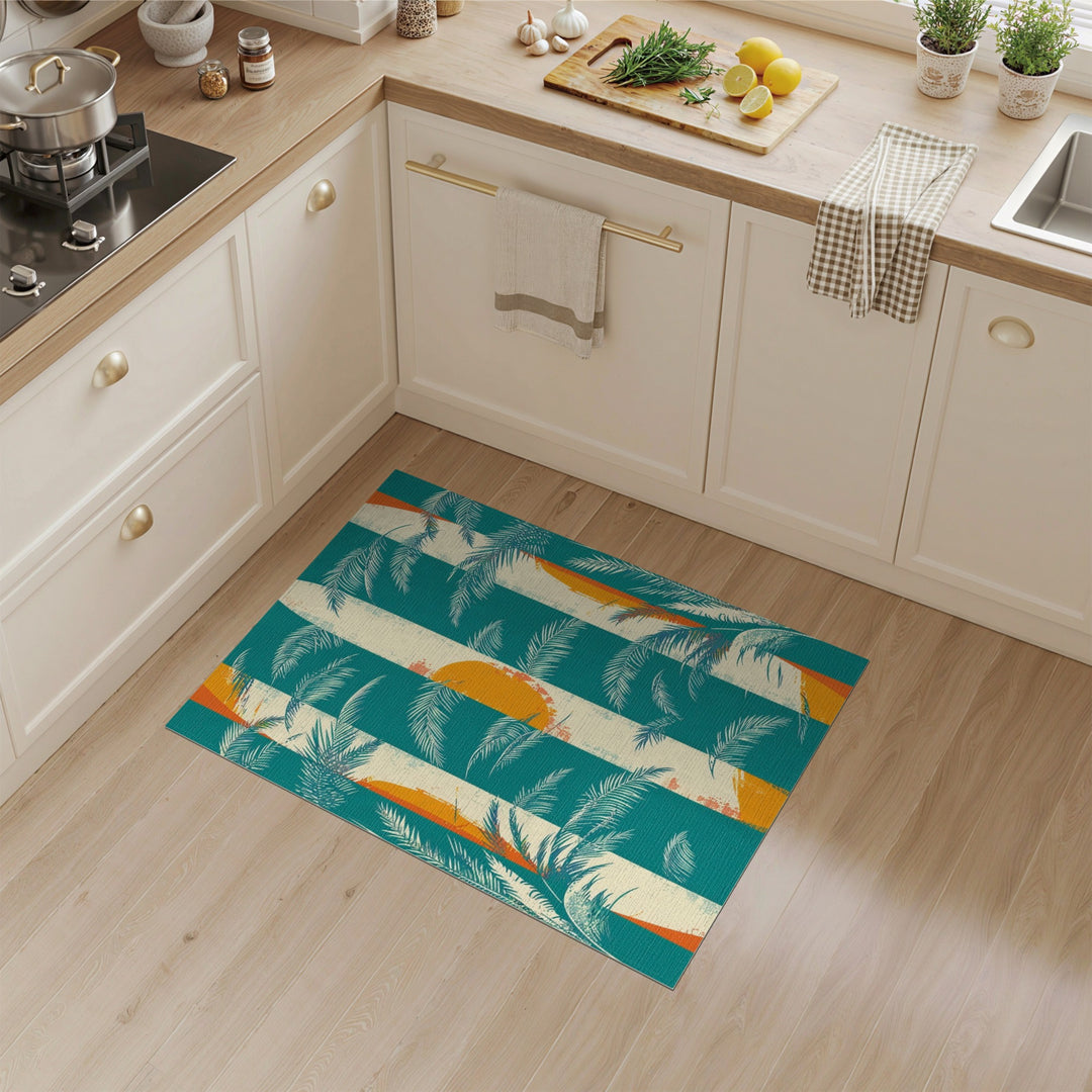Coastal Surfboard Palm Washable Area Rug
