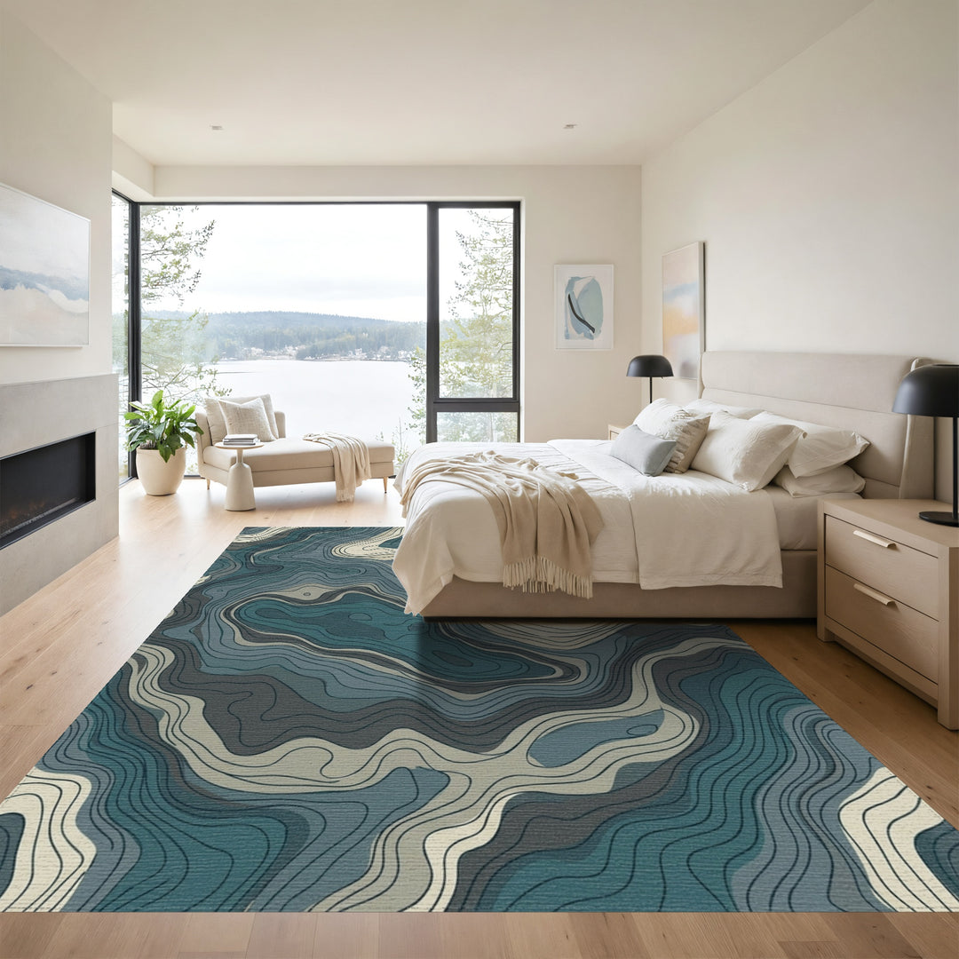Teal Beige Contour Landscape Rug