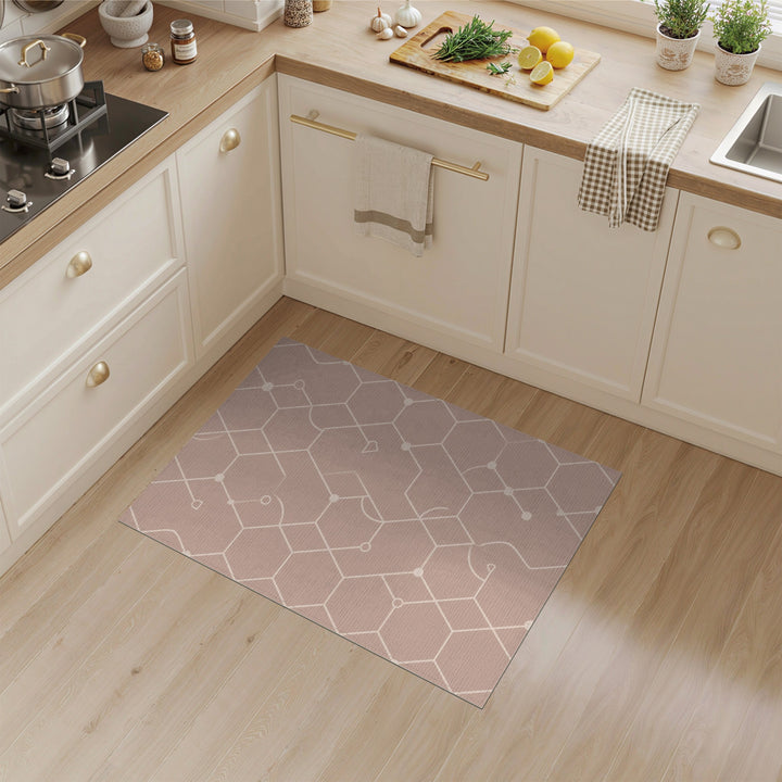 Beige and Neutral Beige Geometric Hexagon Area Rug