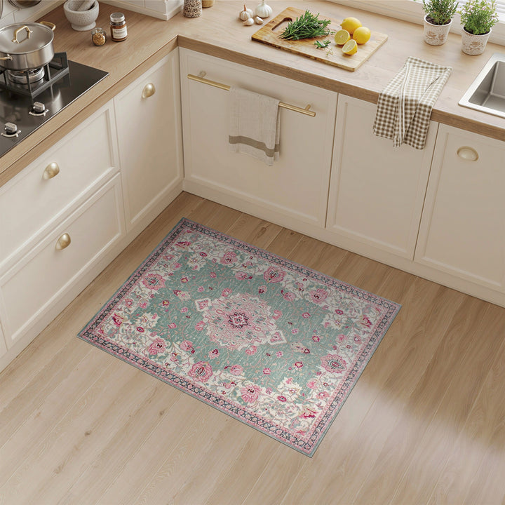 Teal Floral Medallion Vintage Blue and Teal Area Rug