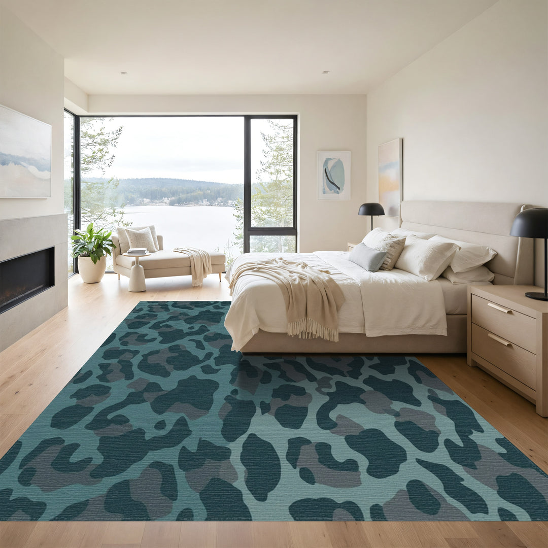 Teal Leopard Print Gradient Rug