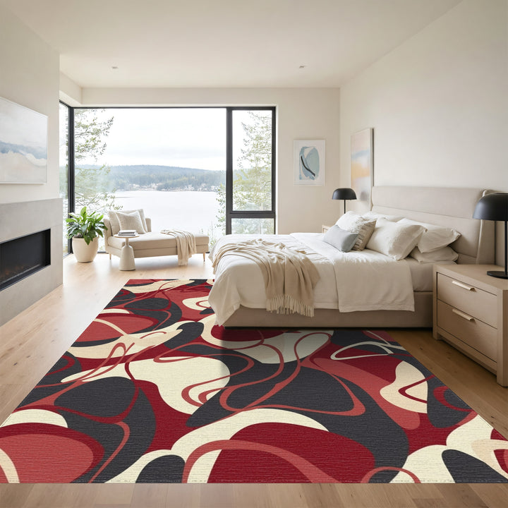 Warm Red Abstract Wavy Flow Rug