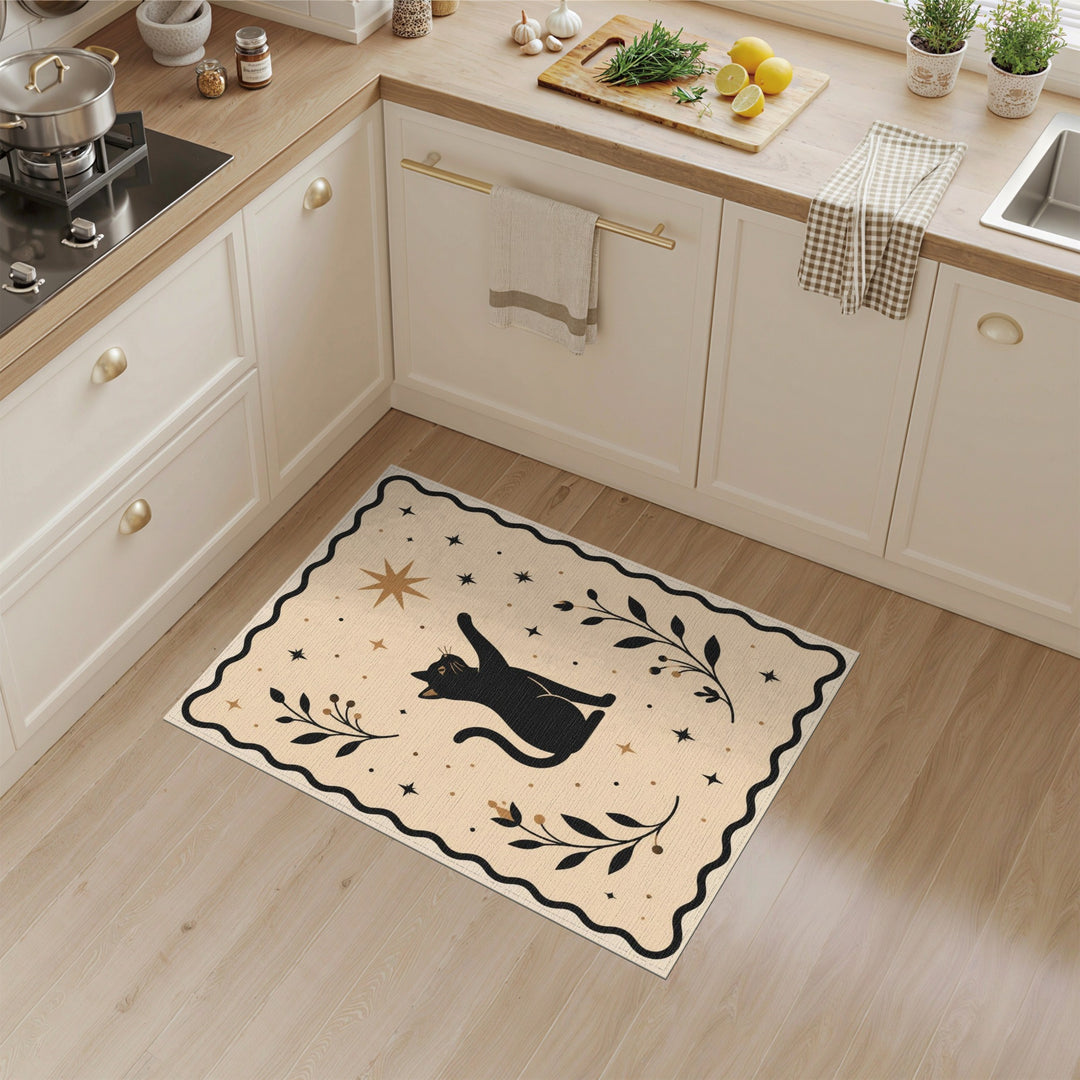 Celestial Cat Beige Boho Rug