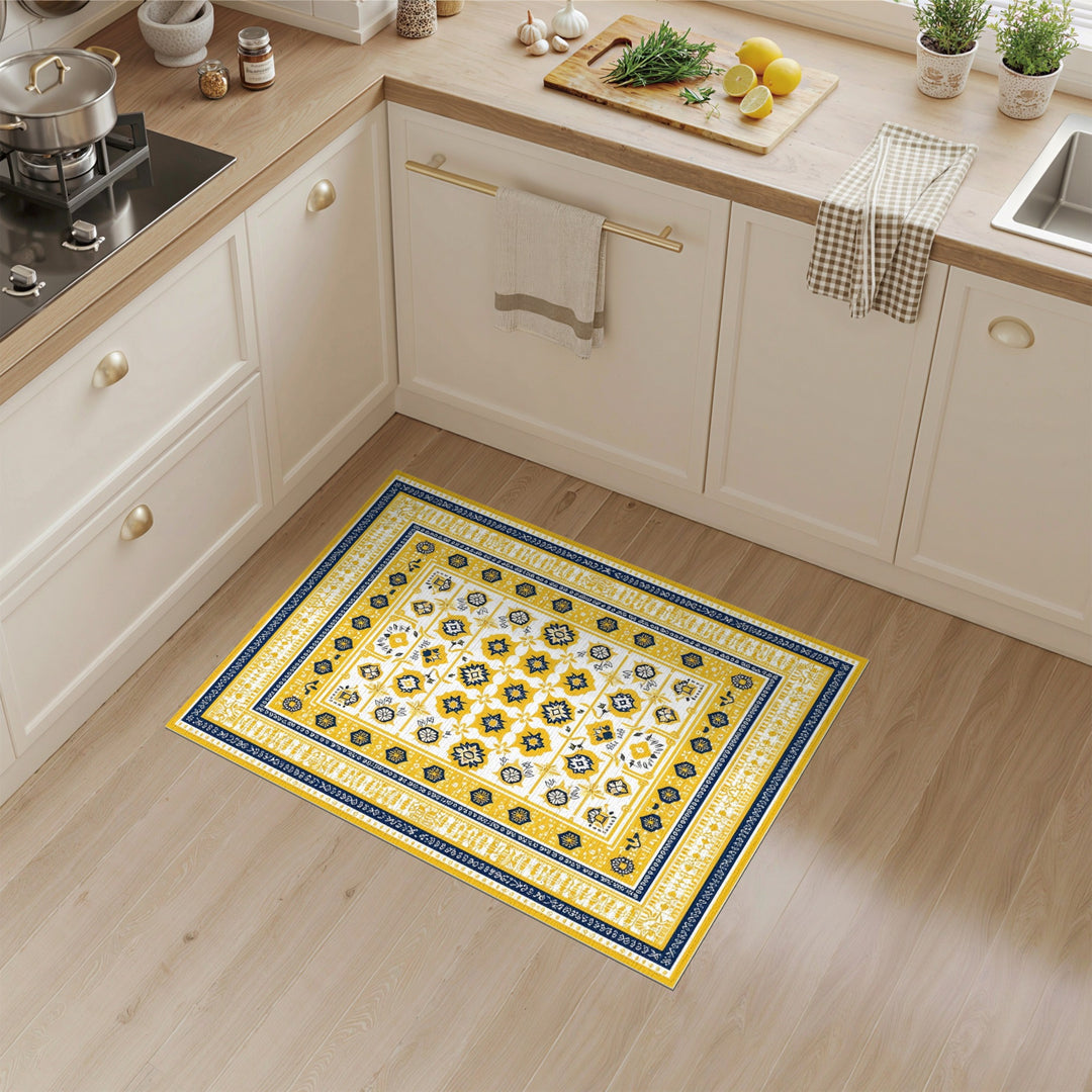 Yellow Geometric Washable Area Rug