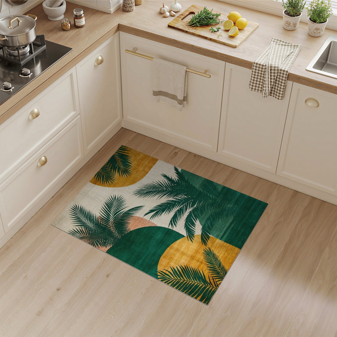 Abstract Area Green Palm Leaf Abstract Area Rug