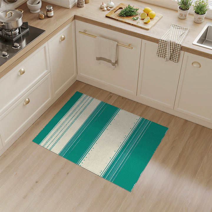 Teal Geometric Striped Washable Area Rug