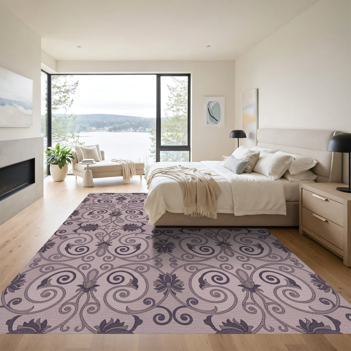 Mauve Floral Scrollwork With Lilac Accents Rug