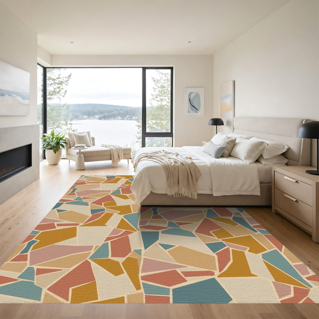 Earthy Terracotta Abstract Geometric Mosaic Rug