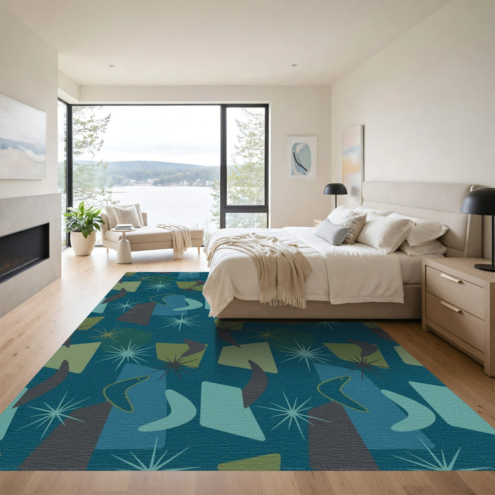 Mid Century Atomic Starburst Shapes Rug