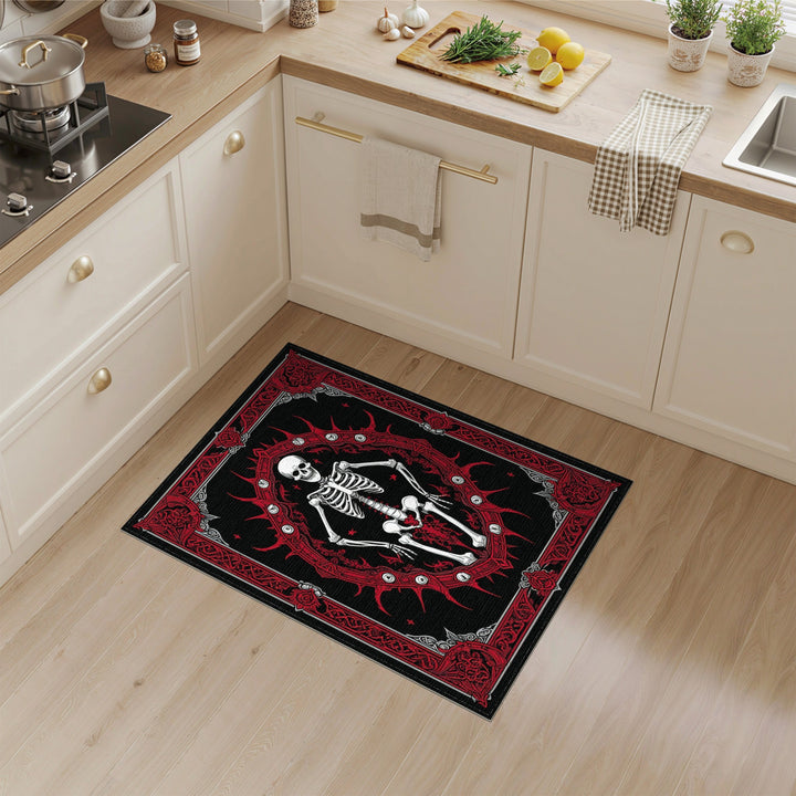 Red Skeleton Floral Area Rug