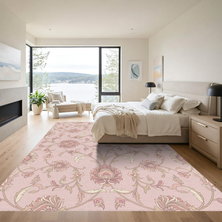 Blush Pink Floral Scroll Medallion Rug