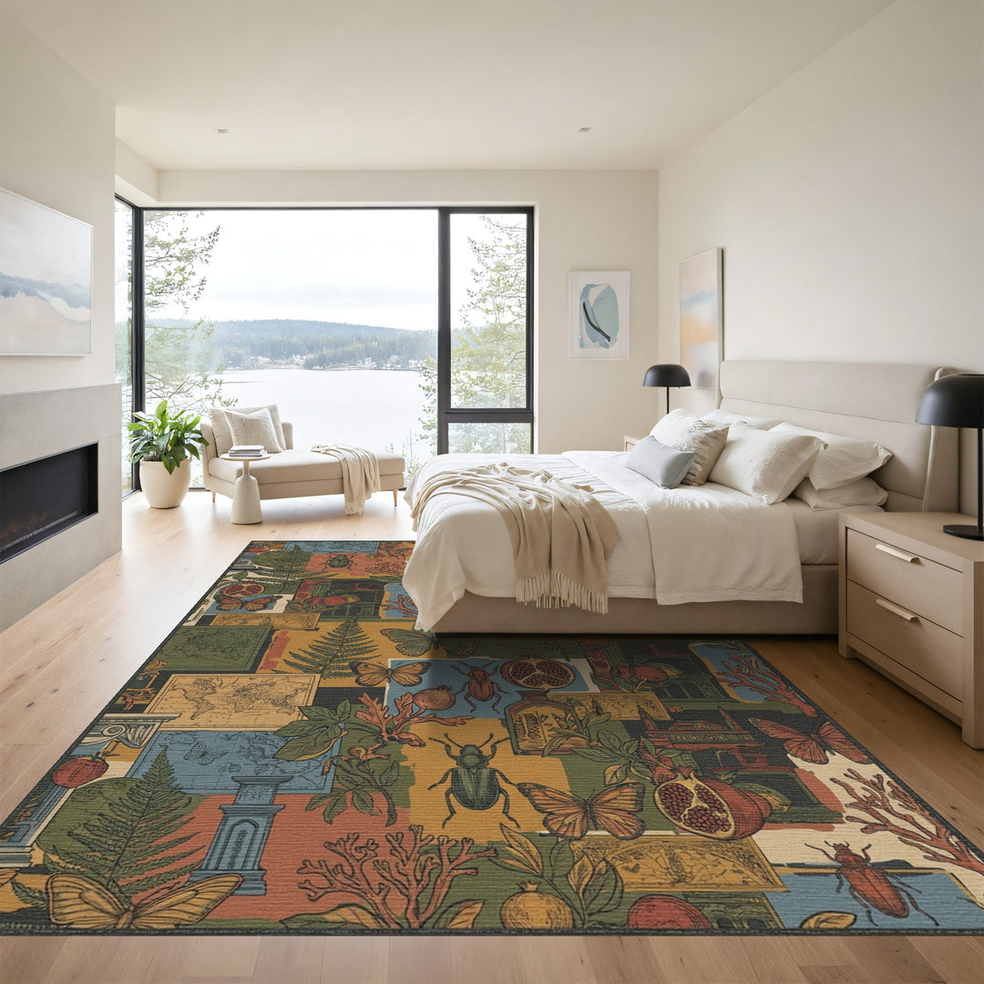 Vintage Beetles Butterflies Pomegranates Maps Rug