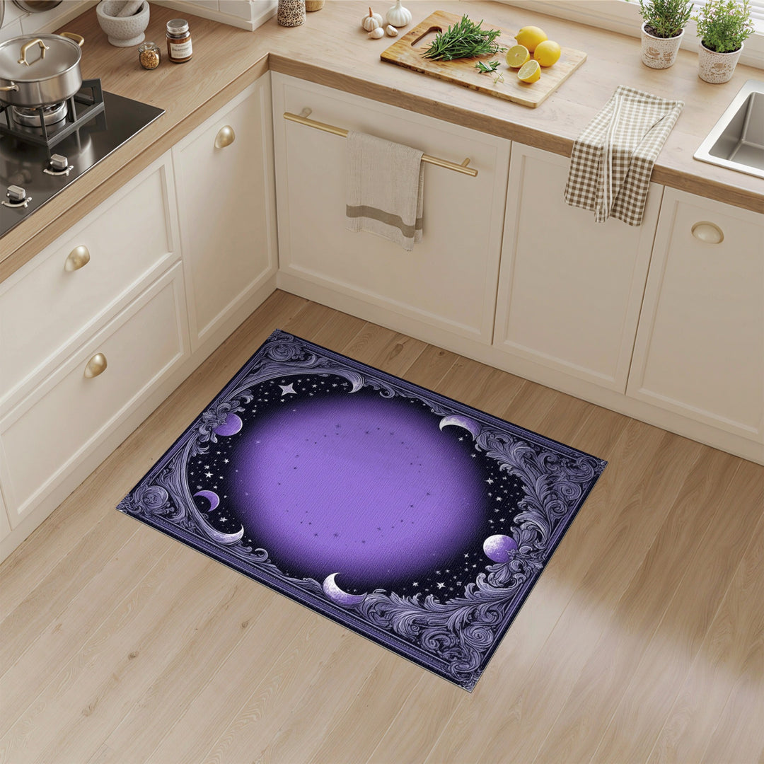 Celestial Purple Moon and Stars Area Rug