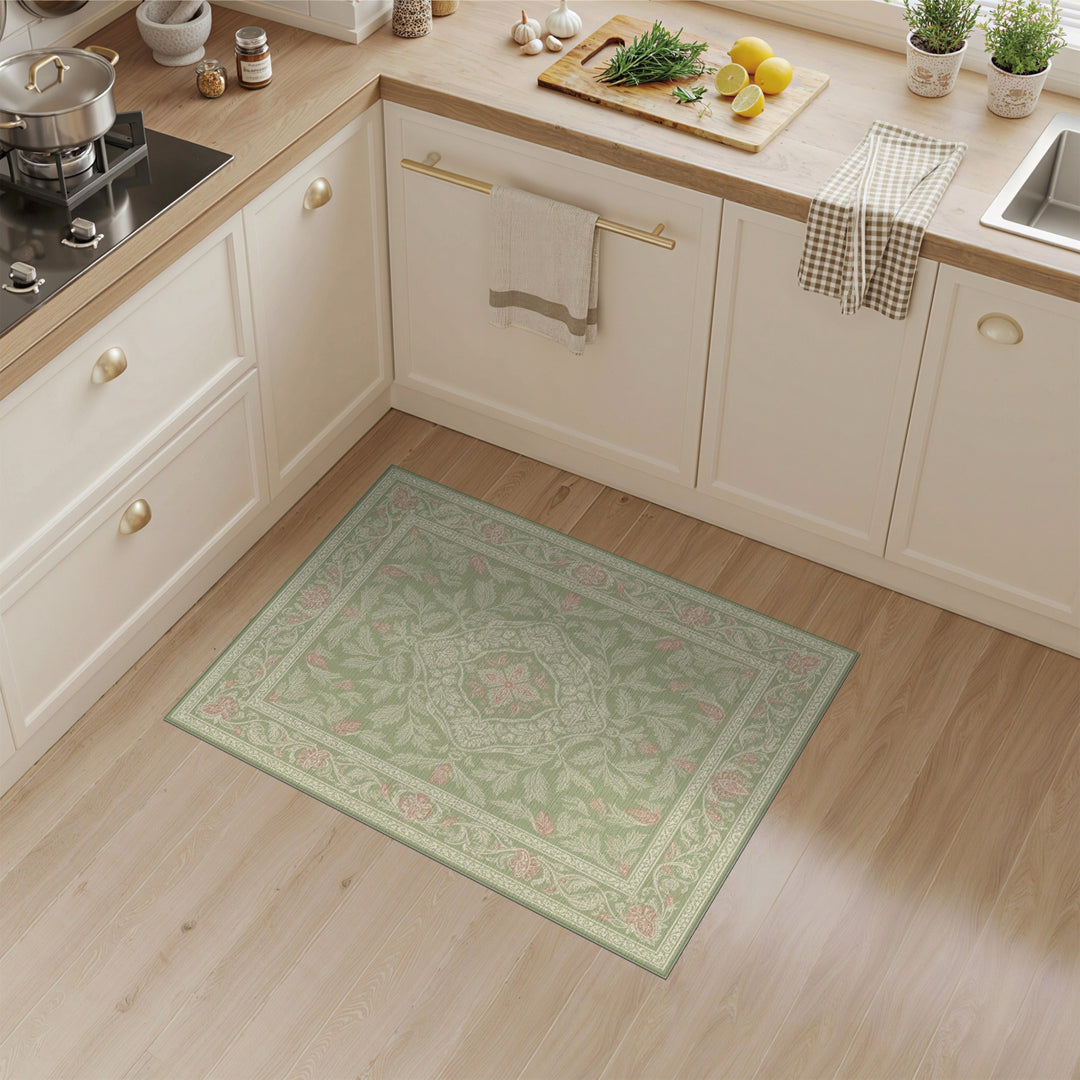 Sage Green Floral Vintage Area Rug
